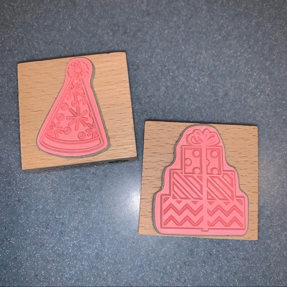 NEW 2 Wood Mounted Rubber Stamp Birthday Party Hat - Picture 2 of 8